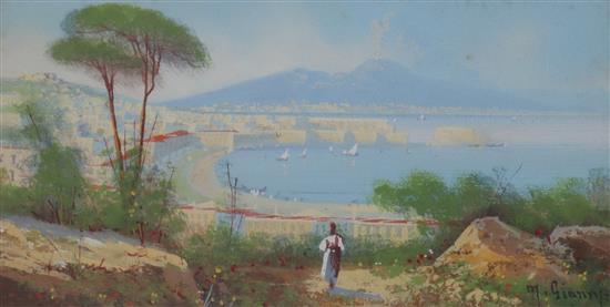 M. Gianni, gouache, View of Vesuvius and the Bay of Naples, signed, 15 x 30cm